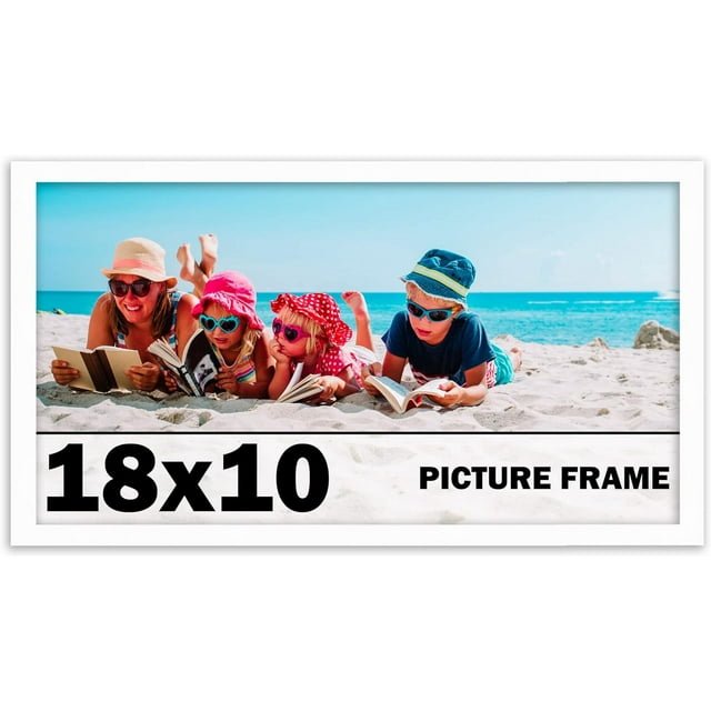18X10 Frame White Solid Wood Picture Frame Includes UV Plexiglass, Acid