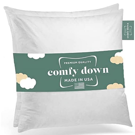 ComfyDown 18x18 Throw Pillow Inserts (Set of 2), Down & Feather Fill, 100% Cotton Cover, Made in USA – Premium Soft Decorative Pillow Forms Sham Stuffers for Bed, Sofa & Couch