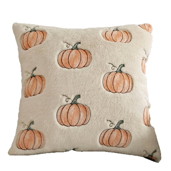 18X18 Inch Pumpkin Throw Pillow Cover Embroidered Soft Plush Throw Pillow for Couch Fall Halloween Decor Beige 1 Piece