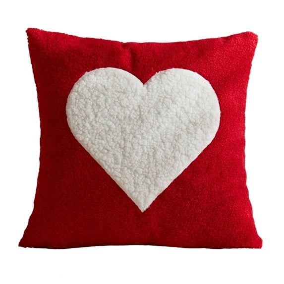 18X18 Inch Teddy Fleece Soft Cozy Pillow Case - Heart Embroidery Valentine's Day Decorative Pillow Cover - Valentine's Day Gift For Couples Bedroom Living Room Home Decoration
