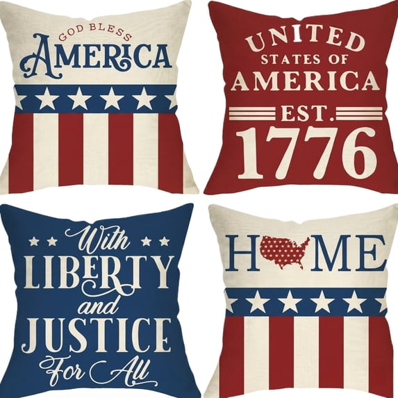 18X18 Throw Pillow Covers Set of 2 Patriotic Red White Blue Decorative Couch Throw Pillows for Living Room Farmhouse Outdoor Patio Fourth of July Decorations