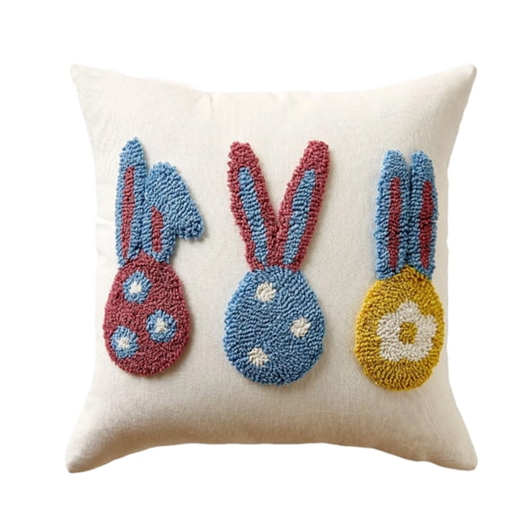18X18Inch Easter 3D Embroidered Pillow Cover, 1Pc Decorative Pillowcase With Bunny & Egg Pattern, Ideal For Home Sofa Bedroom Festival Decoration