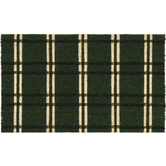 Way To Celebrate Green Plaid Coir Outdoor Doormat, 18"x30"