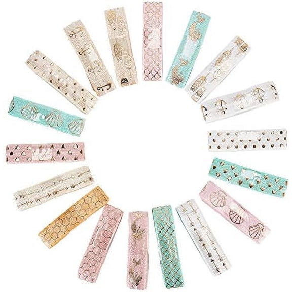 18Yards Printed Glitter Fold Over Elastic Ribbon 5/8inch Grab Bag Headband Elastic Ribbon Trim