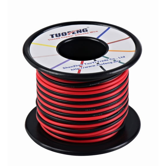 18awg Wire, 66 Feet Super Flexible Silicone Insulated Hookup Wire 33 ft Black 33 ft Red 2 separated wires Tinned Copper Wire