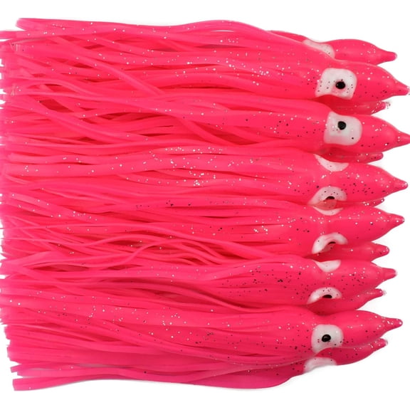 18cm Octopus Fishing Lures Squid Skirt Bait Glow in Dark Luminous Soft Trolling Fishing Lure Saltwater Pink (20pcs)
