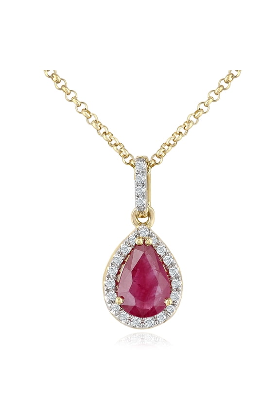 18ct Gold Jewelco London 7pts Diamond Pear 0.7ct Ruby Cluster Necklace 16"