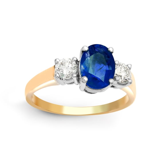 18ct Gold Jewelco London Diamond Blue Sapphire Trilogy Engagement Ring 8mm