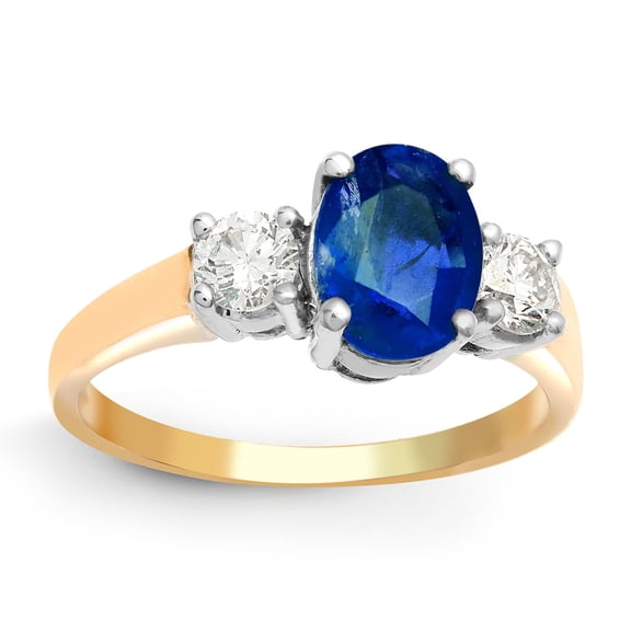 18ct Gold Jewelco London Diamond Blue Sapphire Trilogy Engagement Ring 8mm