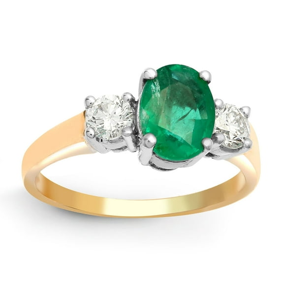 18ct Gold Jewelco London Diamond Green Emerald Trilogy Engagement Ring 8mm