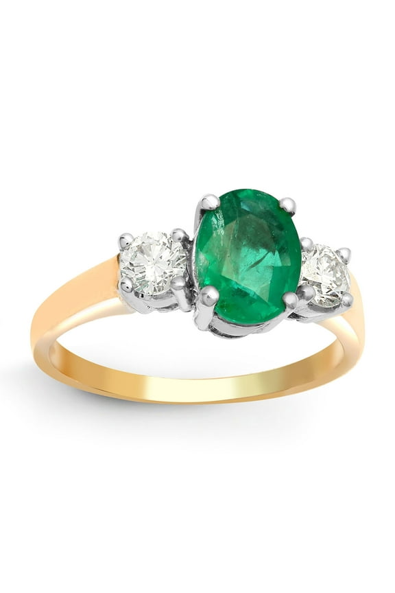 18ct Gold Jewelco London Diamond Green Emerald Trilogy Engagement Ring 8mm