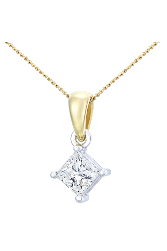18ct Gold Jewelco London Princess 3/4ct Diamond Solitaire Pendant Necklace 18"