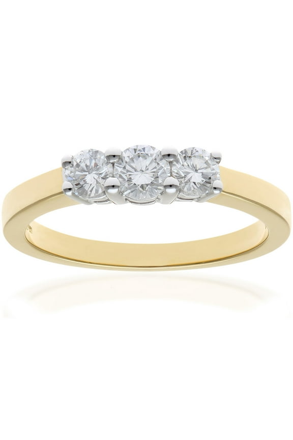 18ct Gold Jewelco London Round 1/2ct Diamond Shared Claws Graduated Trilogy Ring