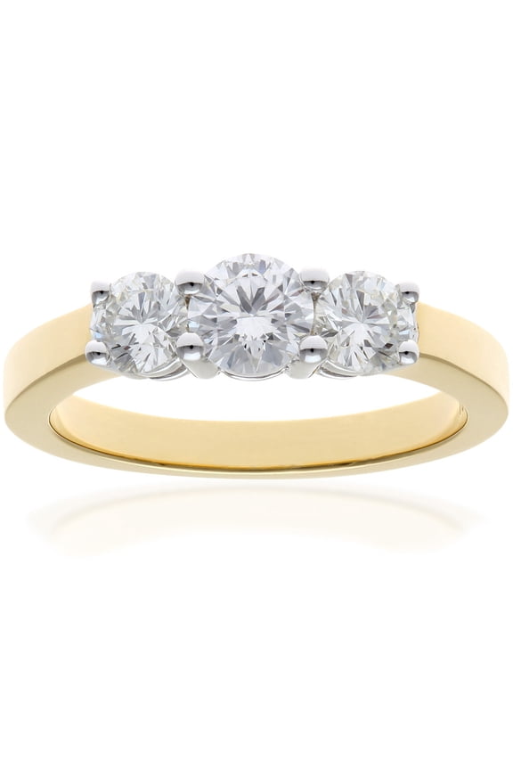 18ct Gold Jewelco London Round 1ct Diamond Shared Claws Graduated Trilogy Ring