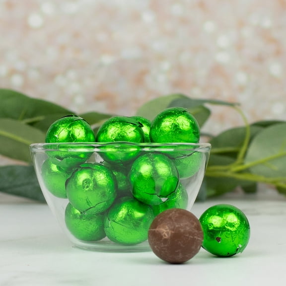 18ct Green Foiled Bulk Candy Milk Chocolate Balls For Favors, Candy Bowls & Dessert Tables (8oz Bag)