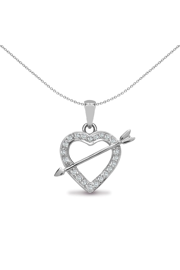 18ct White Gold Jewelco London 0.15ct Diamond Love Heart Arrow Charm Pendant