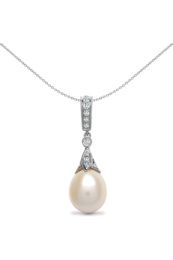 18ct White Gold Jewelco London 0.25ct Diamond Pearl Pearl Full Moon Drop Pendant