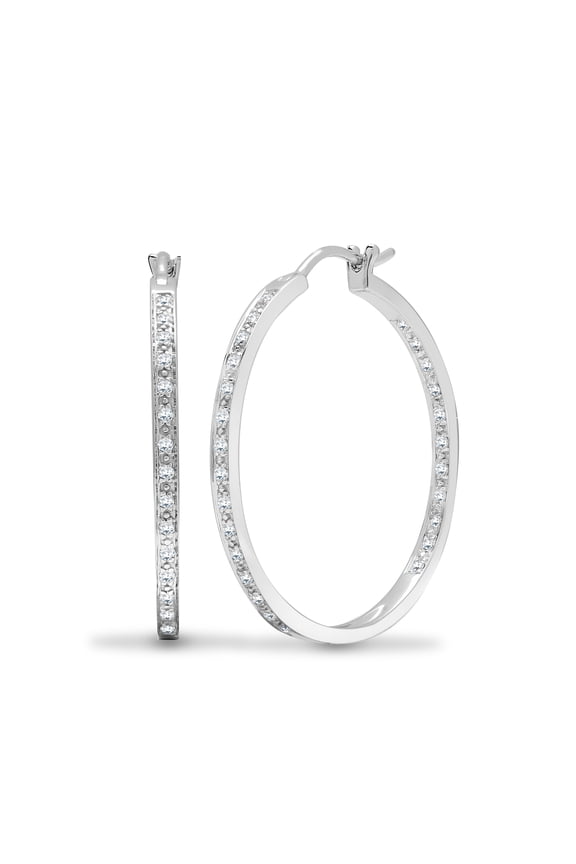 18ct White Gold Jewelco London 0.31ct Diamond Eternity Huggie Hoop Earrings 28mm