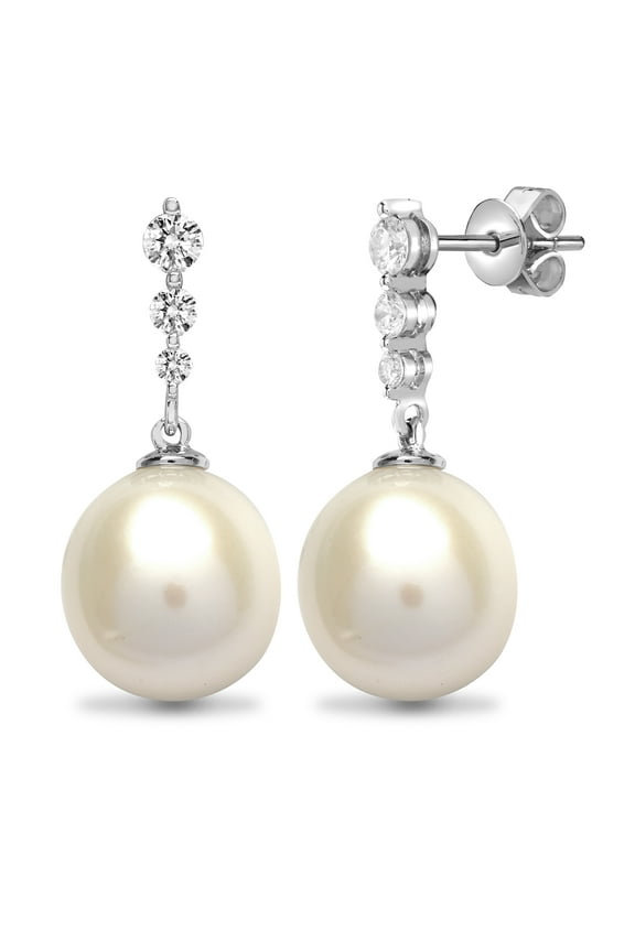 18ct White Gold Jewelco London 0.37ct Diamond Pearl Pearl Trilogy Drop Earrings