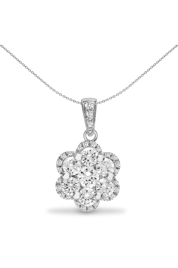 18ct White Gold Jewelco London 0.77ct Diamond Daisy Halo Cluster Cluster Pendant