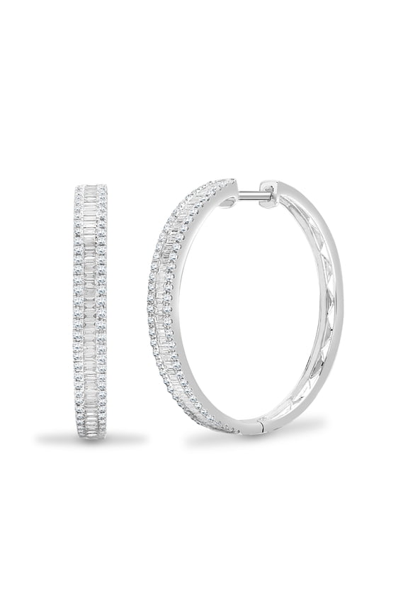 18ct White Gold Jewelco London 1.05ct Diamond Eternity Huggie Hoop Earrings 28mm