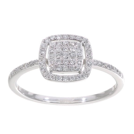 18ct White Gold Jewelco London 1/4ct Diamond Square Cushion Pave Halo Ring