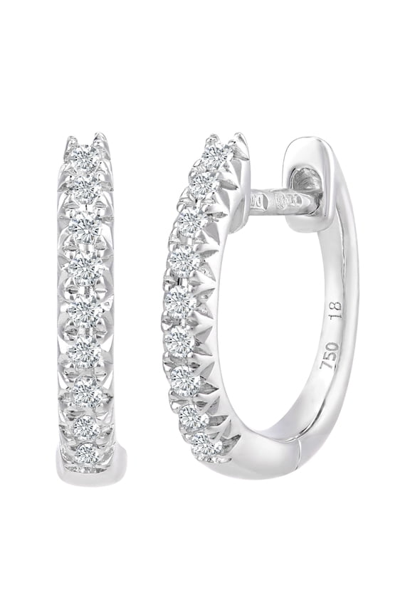 18ct White Gold Jewelco London 15pts Diamond Eternity Huggie Hoop Earrings 2mm