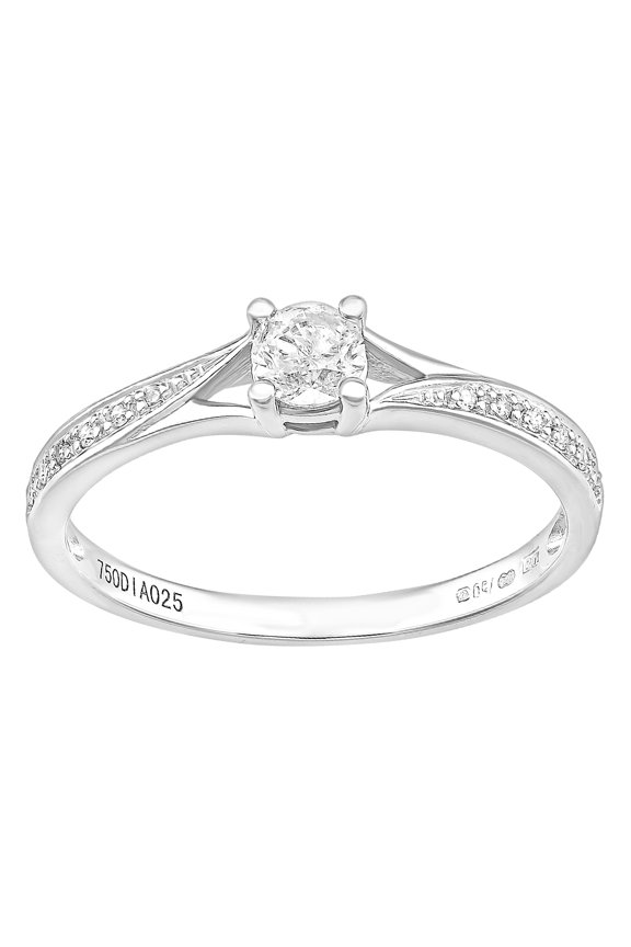 18ct White Gold Jewelco London 21pts Diamond 4pts Crossover Pave Solitaire Ring