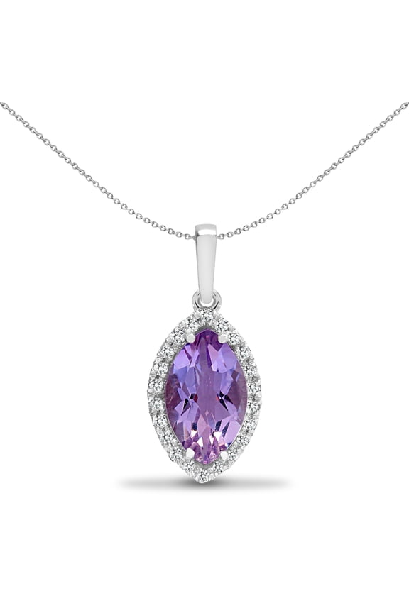 18ct White Gold Jewelco London Diamond Amethyst Teardrop Halo Cluster Pendant