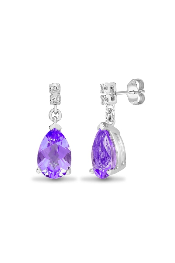 18ct White Gold Jewelco London Diamond Amethyst Tears of Joy Drop Earrings
