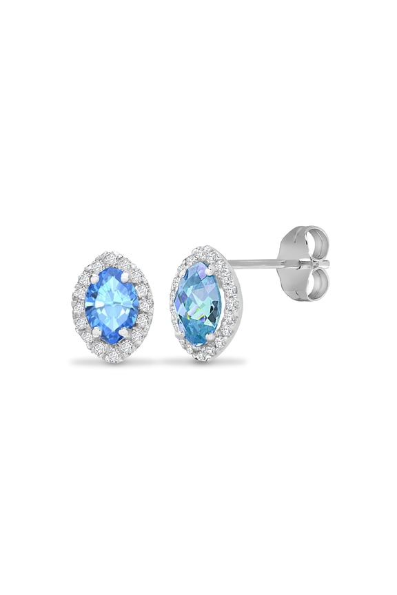 18ct White Gold Jewelco London Diamond Blue Topaz Tear Halo Stud Earrings