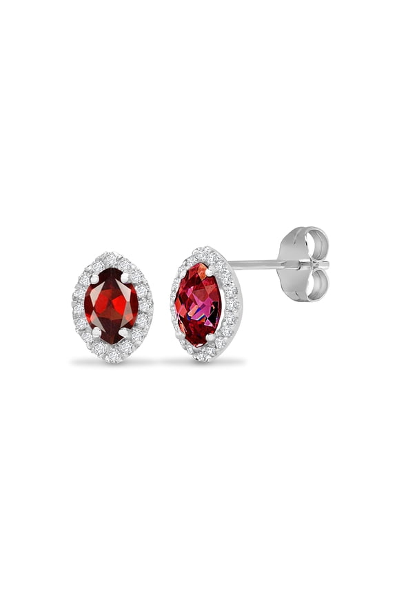 18ct White Gold Jewelco London Diamond Garnet Tears Of Joy Halo Stud Earrings
