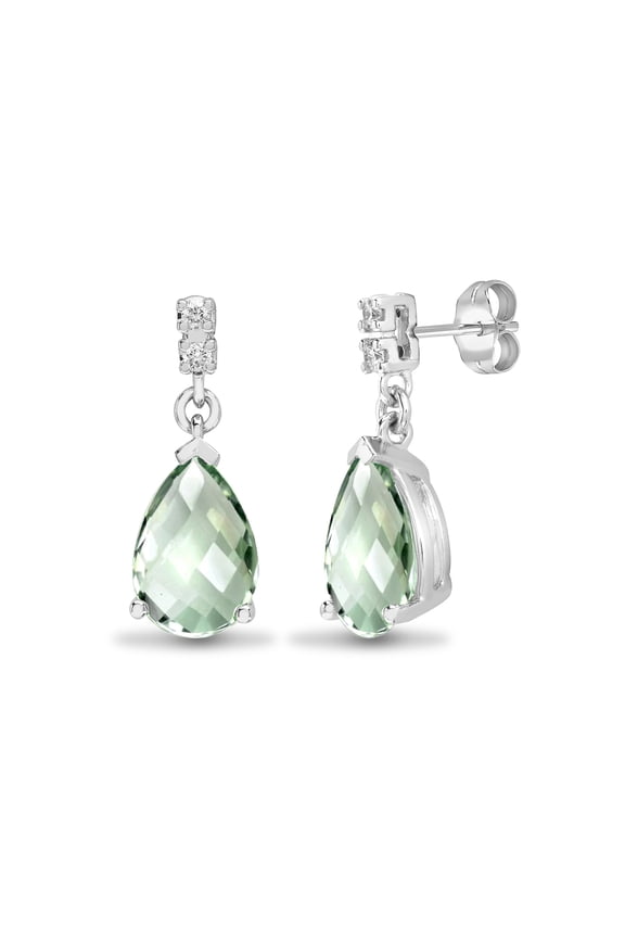 18ct White Gold Jewelco London Diamond Green Amethyst Tears of Joy Drop Earrings