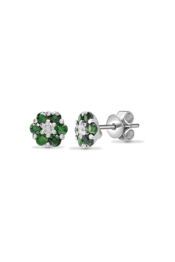 18ct White Gold Jewelco London Diamond Green Emerald Daisy Cluster Stud Earrings