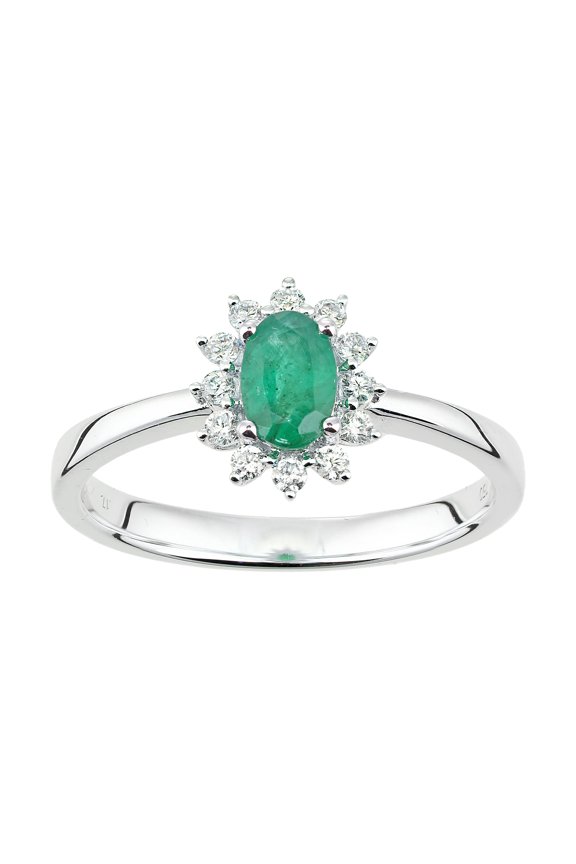 18ct White Gold Jewelco London Diamond Oval 1/2ct Emerald Royal Oval Clock Ring