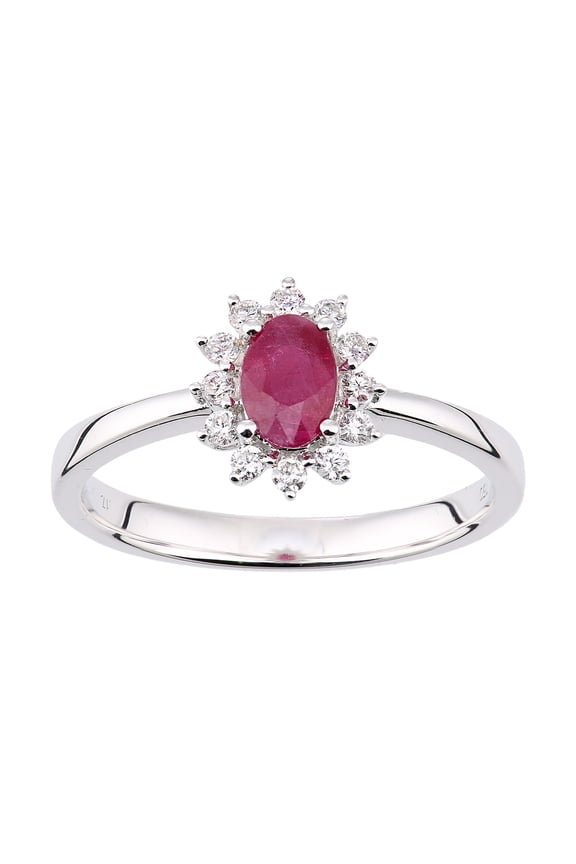 18ct White Gold Jewelco London Diamond Oval Ruby Royal Oval Clock Cluster Ring