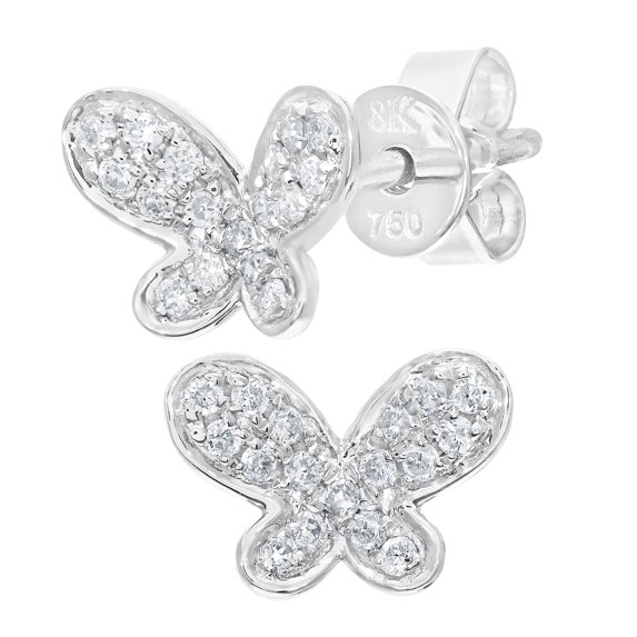 18ct White Gold Jewelco London Diamond Pave Concave Butterfly Stud Earrings