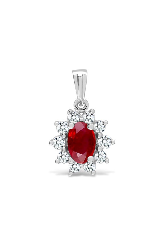 18ct White Gold Jewelco London Diamond Red Ruby Royal Cluster Cluster Pendant