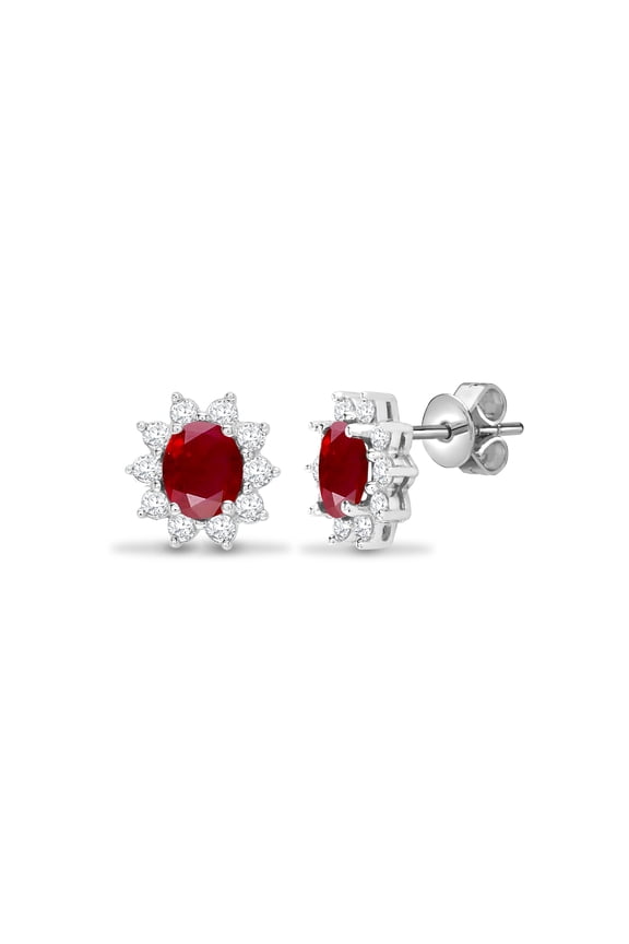 18ct White Gold Jewelco London Diamond Red Ruby Royal Cluster Stud Earrings