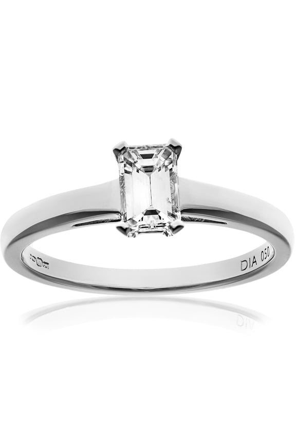 18ct White Gold Jewelco London Emerald Cut 1/2ct Diamond 4 Claw Solitaire Ring