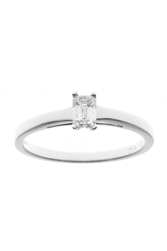 18ct White Gold Jewelco London Emerald Cut 1/4ct Diamond 4 Claw Solitaire Ring