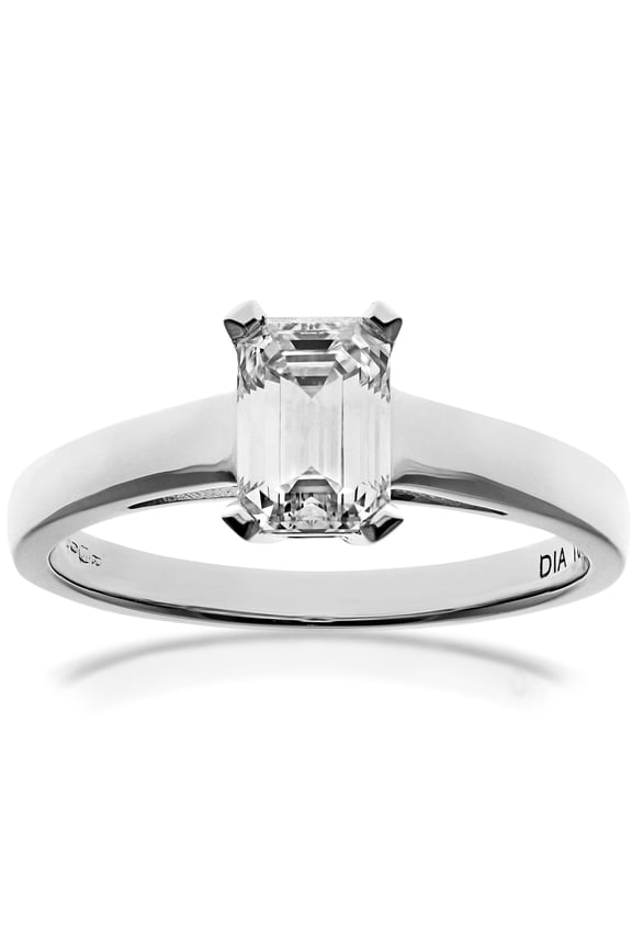 18ct White Gold Jewelco London Emerald Cut 1ct Diamond 4 Claw Solitaire Ring