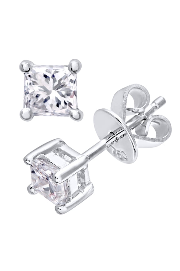 18ct White Gold Jewelco London Princess 1/2ct Diamond Solitaire Stud Earrings