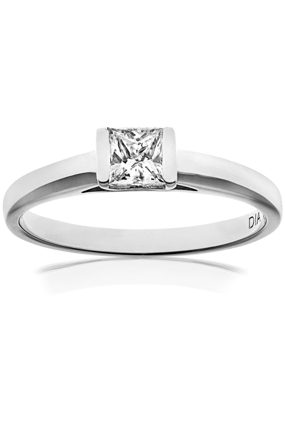 18ct White Gold Jewelco London Princess 1/3ct Diamond Channel Bar Solitaire Ring
