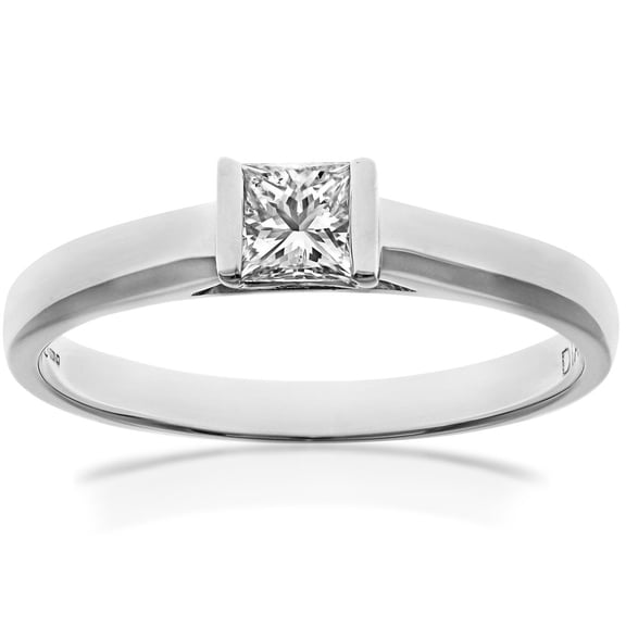 18ct White Gold Jewelco London Princess 1/4ct Diamond Channel Bar Solitaire Ring