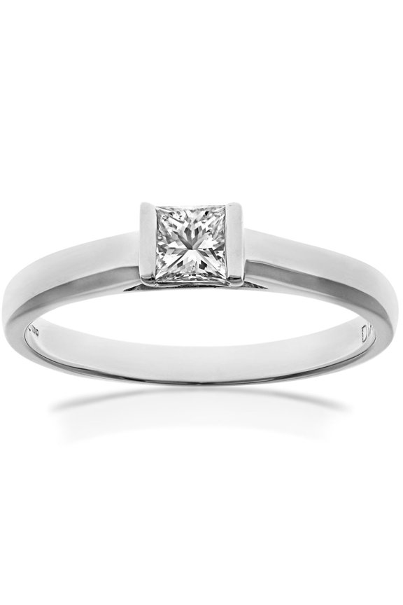18ct White Gold Jewelco London Princess 1/4ct Diamond Channel Bar Solitaire Ring