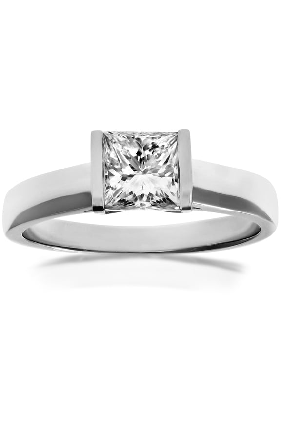 18ct White Gold Jewelco London Princess 1ct Diamond Channel Bar Solitaire Ring