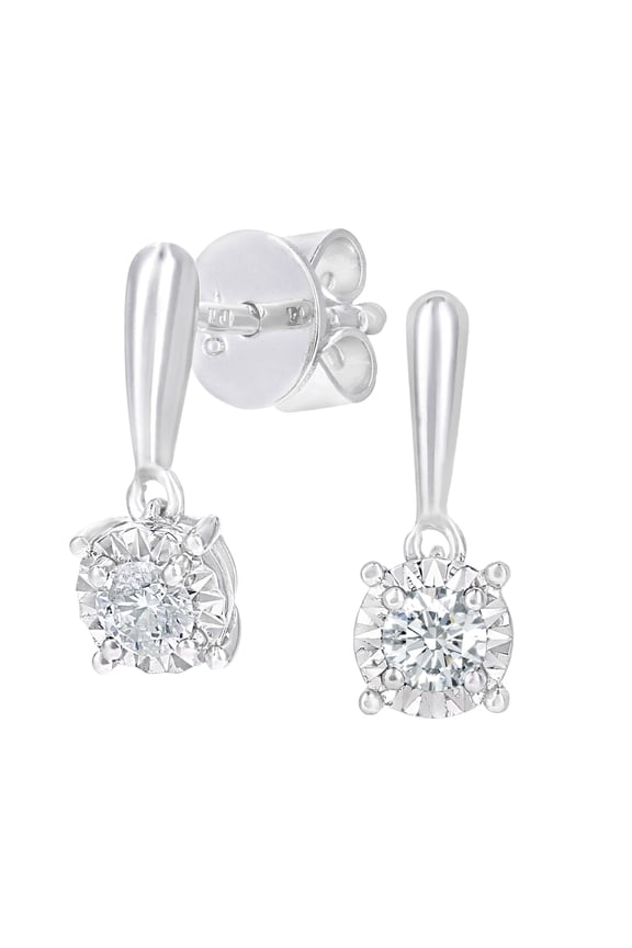 18ct White Gold Jewelco London Round 20pts Diamond Solitaire Drop Earrings