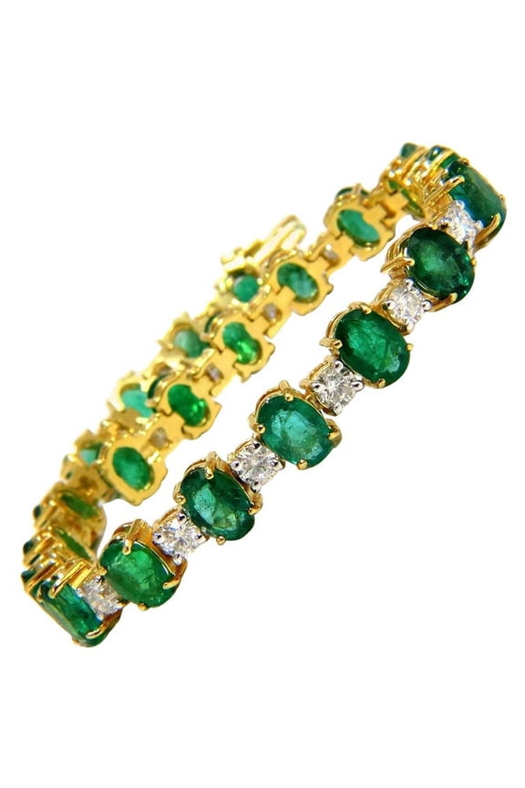 18ct bright forest vivid green natural emerald diamonds tennis bracelet 14kt