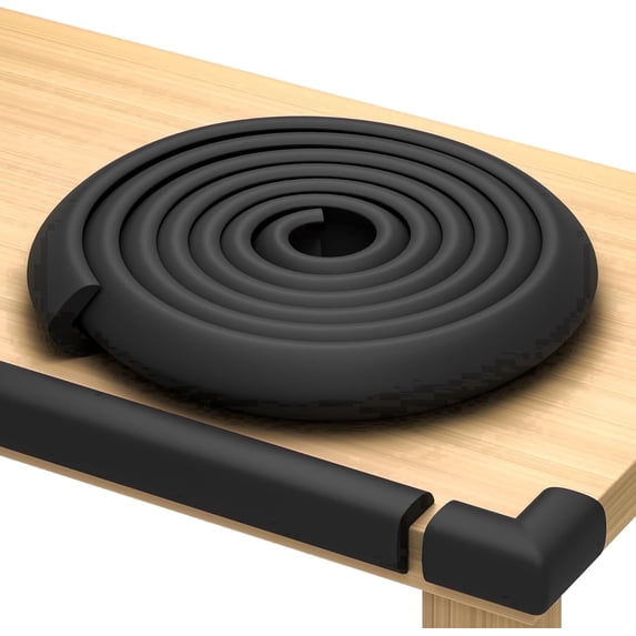 Komfortology Foam Furniture Edge and Corner Guard Set, Black, 18 ft, 8 Corner Guards